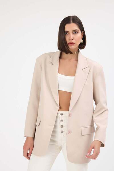 Diemmood Kadın Oversize Bej Blazer Ceket