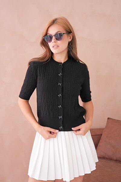 Noi Belis Crew Neck Knit Detailed Short Sleeve Knitwear Cardigan Ss26Hi0007