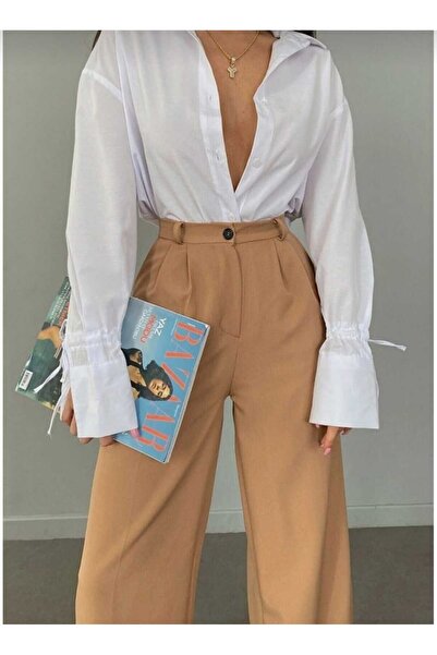 Lixera Γυναικείο υφασμάτινο παντελόνι με πιέτες σε χρώμα Milky Coffee, Super ...