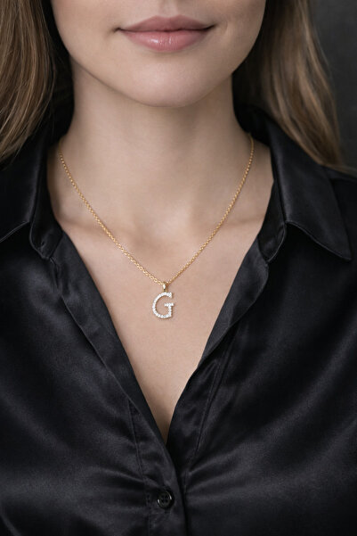 Nefi Jewelry G HARFLİ TAŞLI GOLD KOLYE