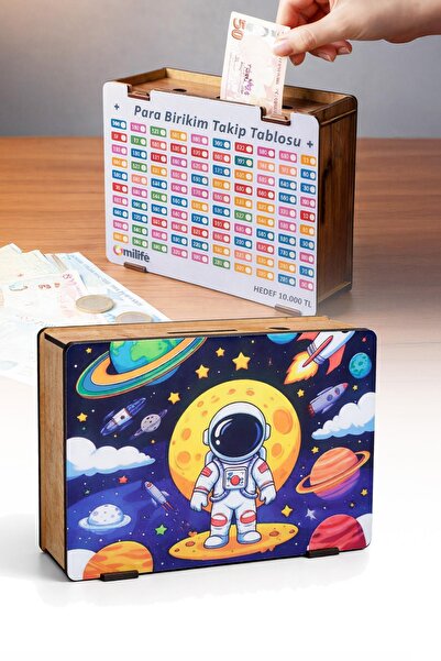 omilife Ξύλινο κουτί αποταμίευσης χρημάτων Κουτί δώρου με διάγραμμα αποταμίευ...