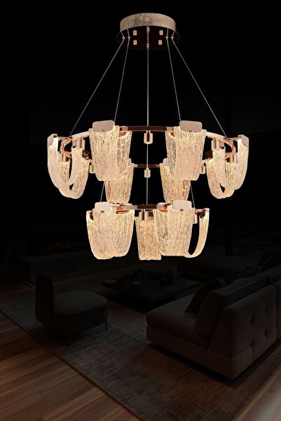 RONİSU AYDINLATMA Hera Lüks Modern 2 Katlı 80 cm Gold ve Krom Seçenekli Led A...