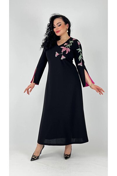 mardi exclusive Women's Plus Size Stylish Embroidered Detailed Long Evening D...