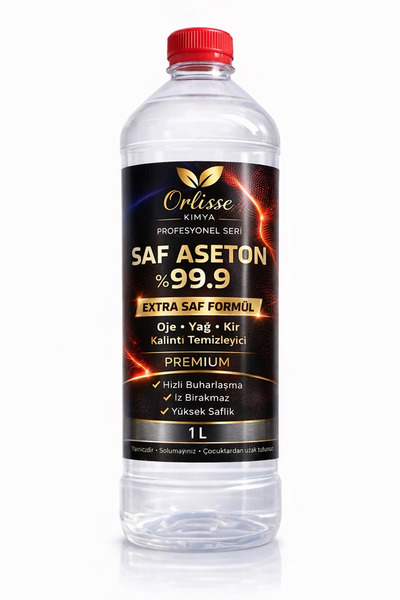 Orlisse Saf Aseton %99.9 1L | Ultra Saf, Hızlı Buharlaşan Güçlü Çözücü