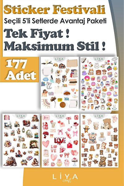 LiyaCraft 177 Adet Sticker Seti 5 Sayfa Aşk, Ajanda Notları ve Sevimli Ayıcık...