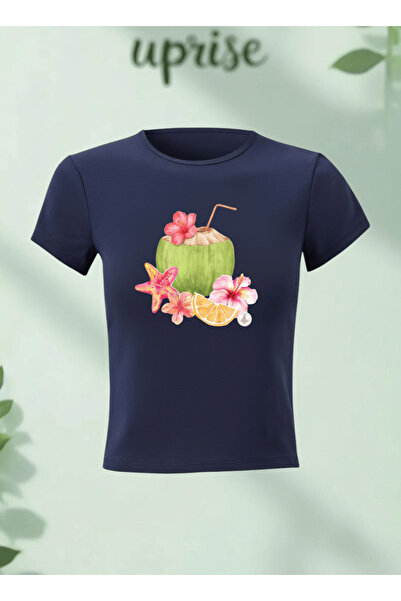 Vordevia Coconut Water Summer Printed Cotton Lycra Body Tee Crop T-Shirt