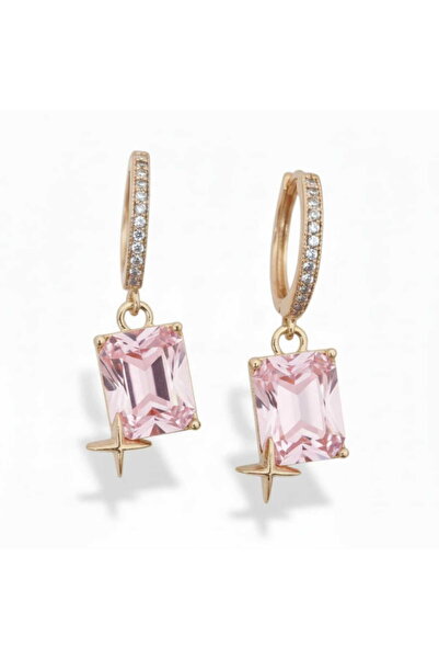 toptanhanem Luxury Design Square Baguette Stone Star Dangle Steel Earrings