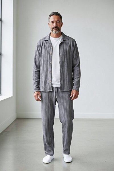 Altamira Ανδρικό Σετ Παντελόνι και Πουκάμισο σε Γκρι Ανθρακί Χρώμα Pablo