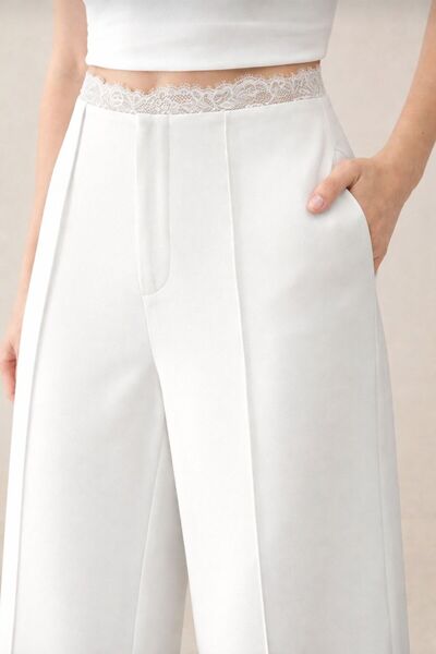 nathia outdoors Ψηλόμεσο γυναικείο παντελόνι Palazzo με λεπτομέρεια από δαντέλα