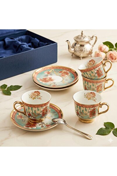 OEM Σετ Ελεγκάντ Καφέ – 6 Φλιτζάνια + 6 Πιατάκια – Πορσελάνη