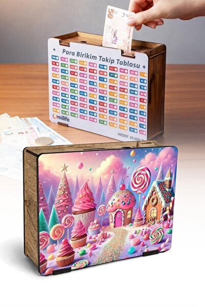 omilife Ξύλινο κουτί αποταμίευσης χρημάτων Κουτί δώρου με διάγραμμα αποταμίευ...