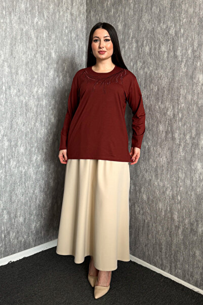 ModaPlaza Γυναικεία Μπλούζα Μακρυμάνικη με Κέντημα και Πέτρες, Μεγάλο Μέγεθος...