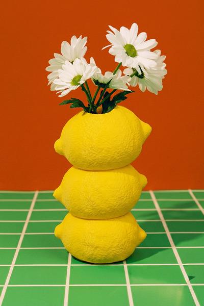 Lemon Pattern Decorative Stylish Vase - Summer Themed Gift Table Top Decoration Product