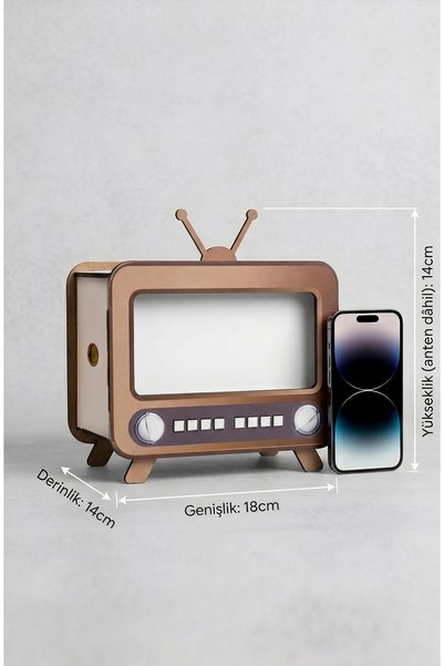 Işıl Concept Retro Phone Holder Napkin Holder, Tv-Shaped Wooden Napkin and Phone Box
