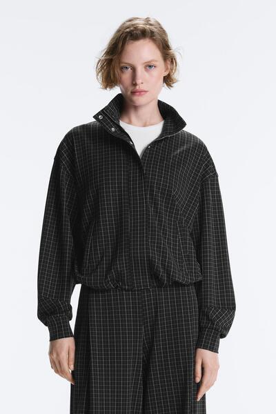 Oysho Check piqué jacket with high collar