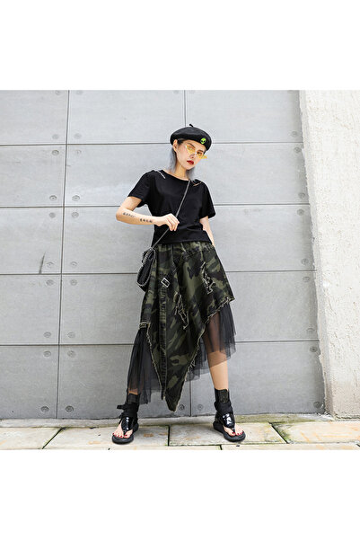 Zaghou Irregular Camouflage Pattern A-Line Denim Skirt