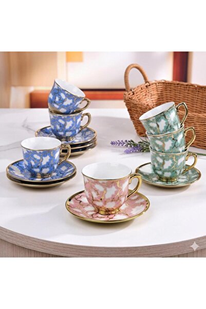 OEM Σετ Ελεγκάντ Καφέ – 6 Φλιτζάνια + 6 Πιατάκια – Πορσελάνη