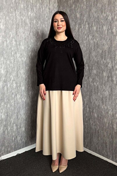 ModaPlaza Γυναικεία Μπλούζα Μακρυμάνικη με Κέντημα και Πέτρες, Μεγάλο Μέγεθος...