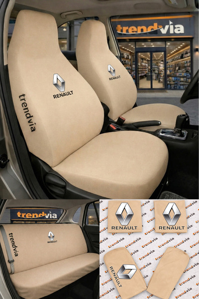 trivexa Renault (Old) Logo Auto Seat Cover Front Rear Set – Combed Cotton Uni...