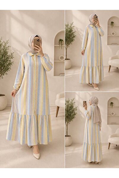 İLGEN FASHİON Παστέλ ριγέ φόρεμα γκοφρέ, καλοκαιρινό, άνετο και εφαρμοστό