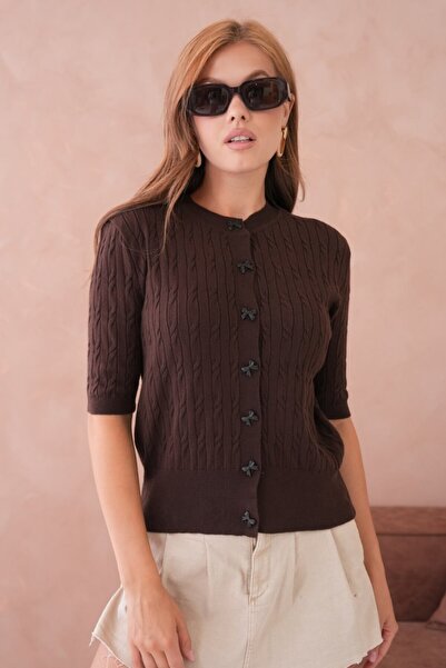 Noi Belis Crew Neck Knit Detailed Short Sleeve Knitwear Cardigan Ss26Hi0007