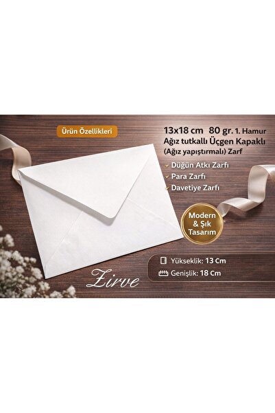 Zirve 13x18 cm 80 gr. 1. hamur Ağız Tutkallı (Ağız yapıştırmalı) Üçgen Kapakl...