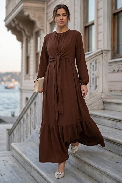 SENSTIL Φόρεμα Ayrobin με δέσιμο στο μπροστινό μέρος, καφέ χρώμα, SS2873