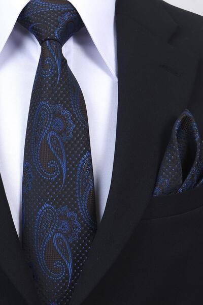 Esgue Χειροποίητο μαντήλι 8 εκ. με σχέδιο σάλι σε μαύρο, ναυτικό μπλε και καφ...