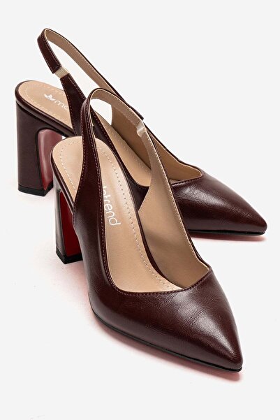 CCWAY AYAKKABI Women's Mirrored Open-Back Heeled Shoes Bordo Kirişik