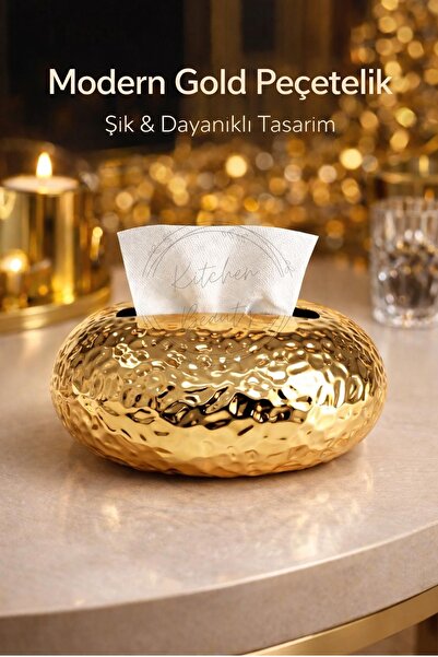 Kitchen Beauty Gold Plastik Darbeli Tasarım Peçetelik Dekoratif Modern Lüks Masa Üstü Organizer