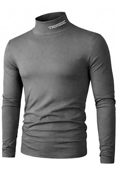 GHASSY CO. Ανδρικό μπλουζάκι με ζιβάγκο από βαμβακερό Lycra, μακρυμάνικο, στε...