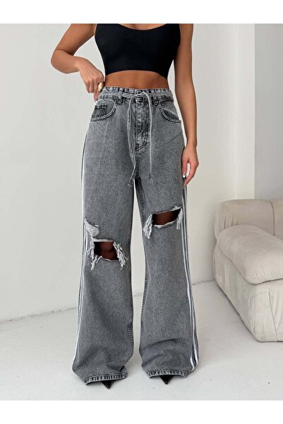 HerTon Blugi grunge cu talie înaltă și dungi - Pantaloni din denim cu picior ...
