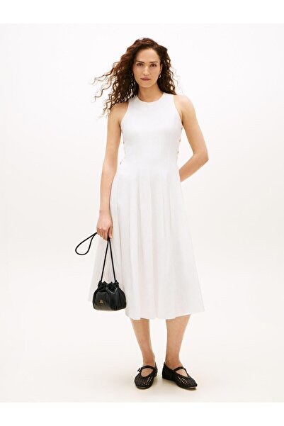 Tommy Hilfiger LINEN BLEND HOURGLASS MIDI DRS