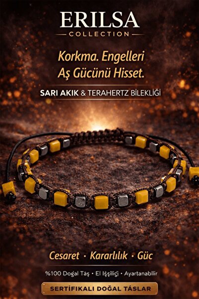 Erilsa Certified Natural Stone Yellow Agate Terahertz Bracelet - Cube Cut Fac...