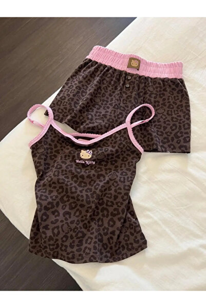 Toum Küt Küt Leopar Kiss Kahverengi Kitty Σετ Μπλούζα και Παντελόνι
