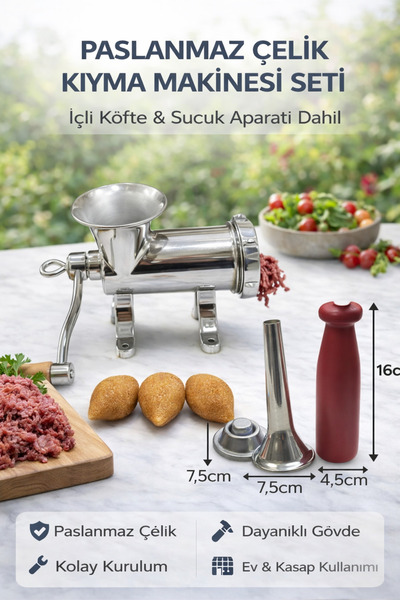Russet 4'lü 12'lik Paslanmaz Çelik Kıyma Makinesi Full Set Kollu – (Tokmak, İ...
