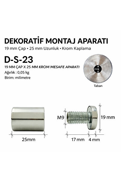 tabelastudio Paslanmaz Çelik Tabela Montaj Aparatı (Dekoratif Vida – Standoff Spacer)