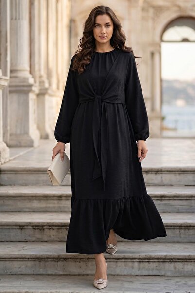 SENSTIL Φόρεμα Ayrobin με δέσιμο στο μπροστινό μέρος, μαύρο SS2873