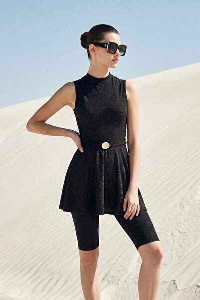 Haşema Vaha Collection Glittery Fabric Μαύρο Σετ Μαγιό 4 τεμαχίων Ημικλειστό ...