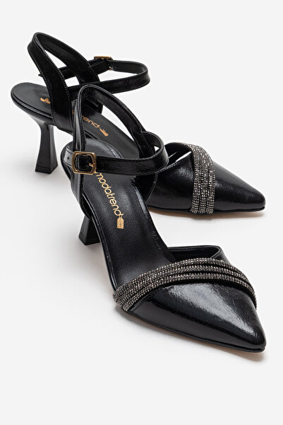 CCWAY AYAKKABI Γυναικεία σανδάλια με ανοιχτή πλάτη και τακούνι. ΜΑΥΡΟ ΑΝΤΙΚΕΙ...