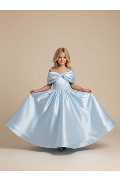 Zekids Κοριτσίστικο μακρύ βραδινό φόρεμα με φιόγκο και λεπτομέρειες στους ώμους