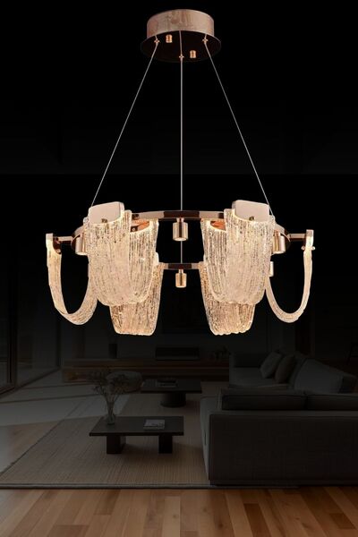 RONİSU AYDINLATMA Hera Lüks Modern Rose Gold Tasarım Led Avize 60 cm Salon Sa...