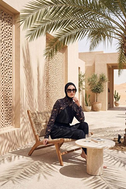 Haşema Σετ μαγιό Vaha Collection με μανίκια με σχέδια, μαύρο, 5 τεμαχίων, πλή...