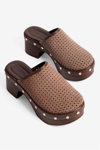 Mubiano Γυναικείες σουέτ παντόφλες με τακούνι πλατφόρμας διάτρητες Rina Vizon