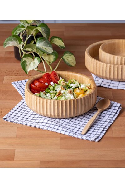 Saule Bambu Çizgili Kase ,büyük Boy 22*6cm Meyvelik Ekmeklik Salata Meze Bowl...