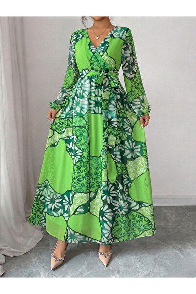 mass fashion Kadın Çiçek Desenli Şifon Elbise