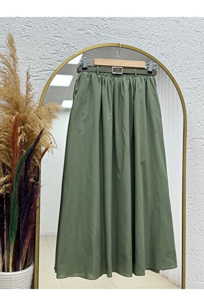 MİHRA STORE Φούστα βουάλ με ζώνη και κορδόνι περίσφιξης - EK747 Πράσινο