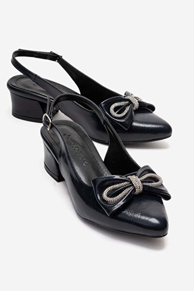 CCWAY AYAKKABI Stoned Bow Tie Open Women's Heeled Shoes Laci Kirişik
