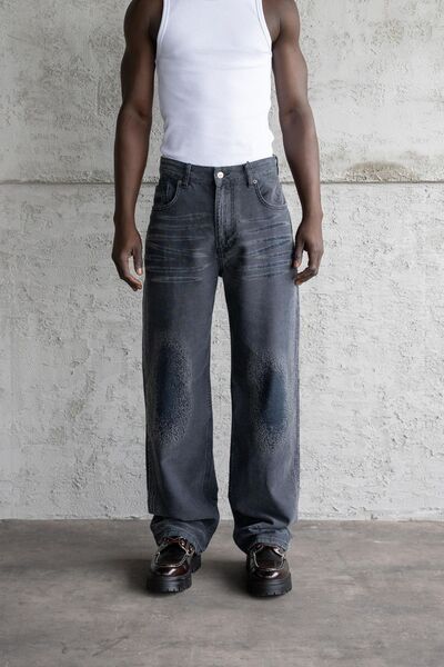 Machinist Men's Baggy Jeans with Distressed Effect - Black S