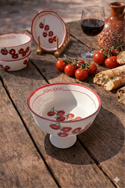 Saule Pomodori Domates Desenli Seramik Meyvelik (17 cm)
